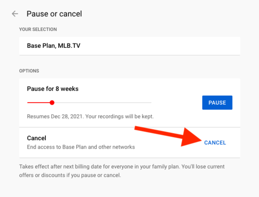 Click on Pause or cancel membership